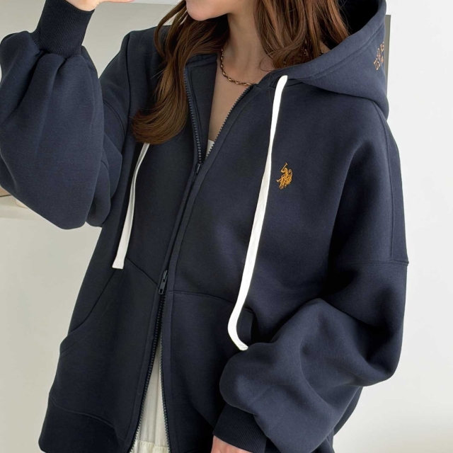 GeeRA x U.S. POLO ASSN. 日本限定 刺繡連帽外套-深藍