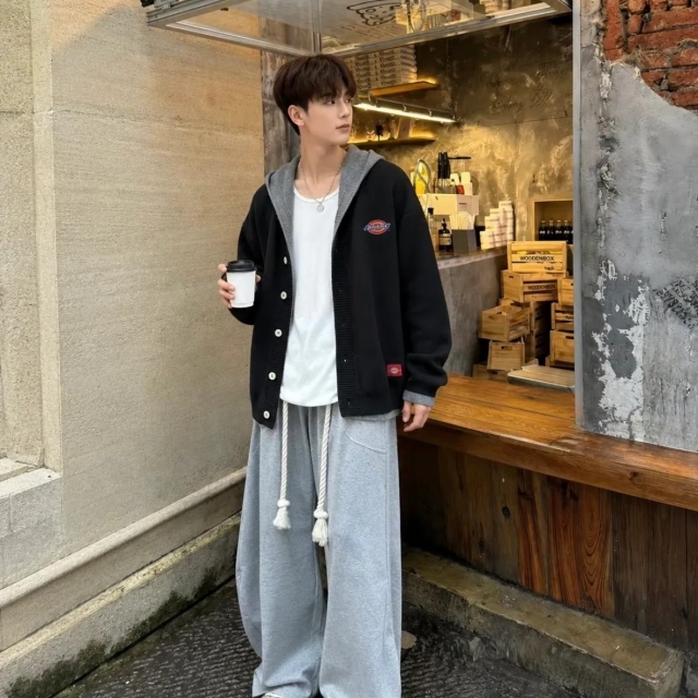 Dickies 拼接撞色針織連帽外套-黑