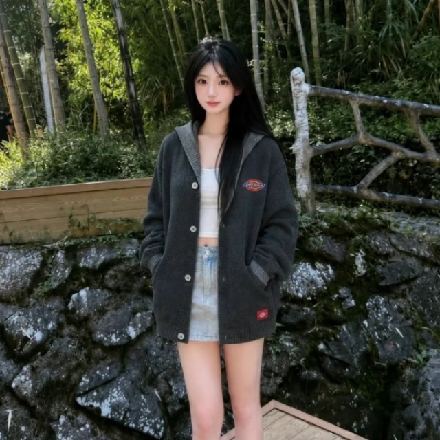 Dickies 拼接撞色針織連帽外套-深灰色