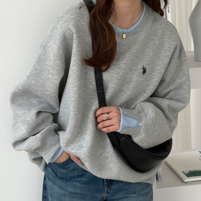 GeeRA x U.S. POLO ASSN. 圓領撞色長袖大學Tee-灰色