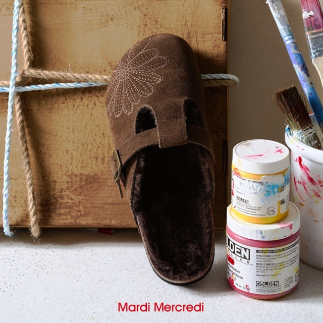 【韓國】Mardi mercredi經典毛絨麂皮T字帶穆勒鞋（MSZ63LSL001TPQQ）#DARK BROWN