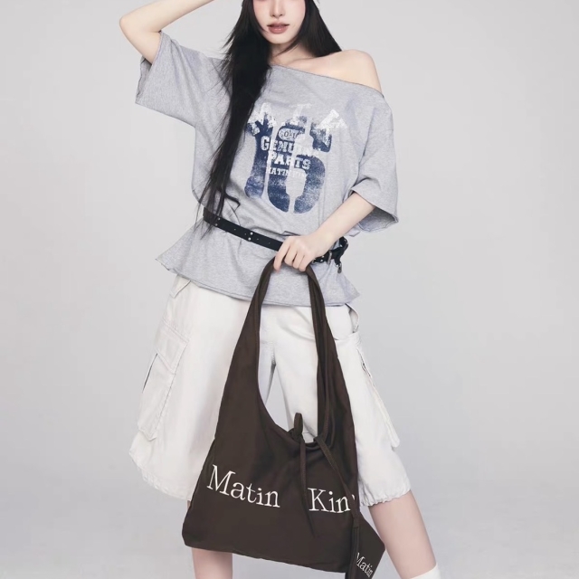 【韓國】MATIN KIM LOGO POINT ROUND ECOBAG LOGO印花圓弧環保袋-棕色