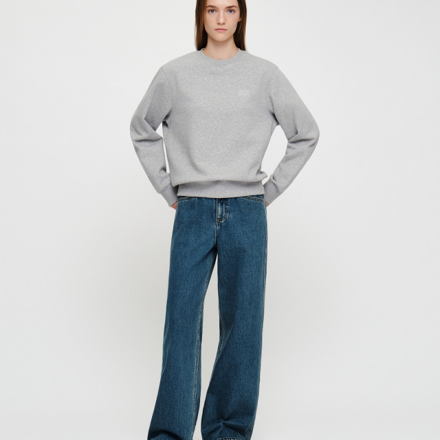 【韓國】MARITHÉ SMALL CLASSIC LOGO OVERSIZED SWEATSHIRT 小LOGO刷毛寬鬆大學T-麻灰色