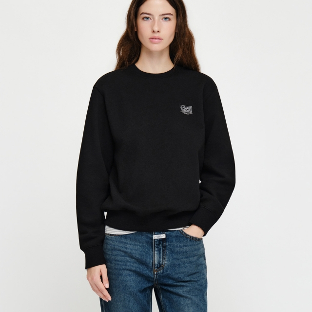 【韓國】MARITHÉ SMALL CLASSIC LOGO OVERSIZED SWEATSHIRT 小LOGO刷毛寬鬆大學T-黑色