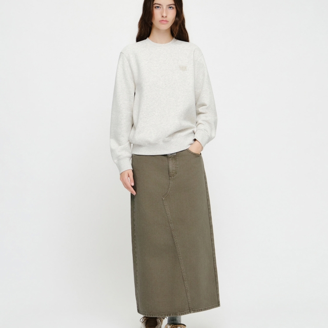 【韓國】MARITHÉ SMALL CLASSIC LOGO OVERSIZED SWEATSHIRT 小LOGO刷毛寬鬆大學T-燕麥色