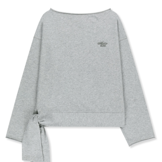 【韓國】MATIN KIM BACK LOGO RAW CUT BOAT NECK TOP 綁結設計不修邊船領上衣-灰色