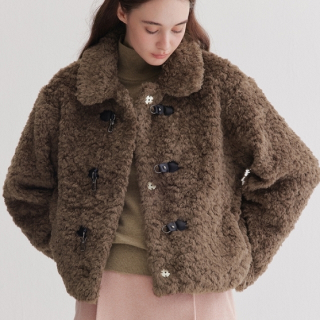 【韓國】Marie Claire 卷毛質感仿皮草外套 Curly Hair Faux Fur Jacket-深咖(MAGDJK06MCO)