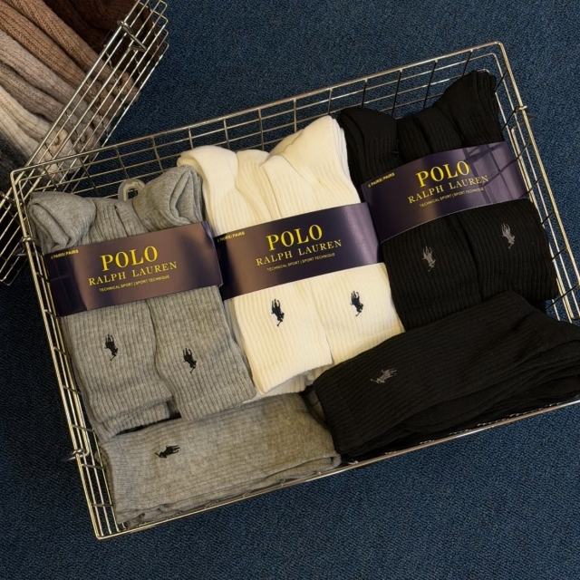 【潮流】Polo Ralph Lauren 刺繡小Logo 基本款素色長襪 六雙一組-白灰黑