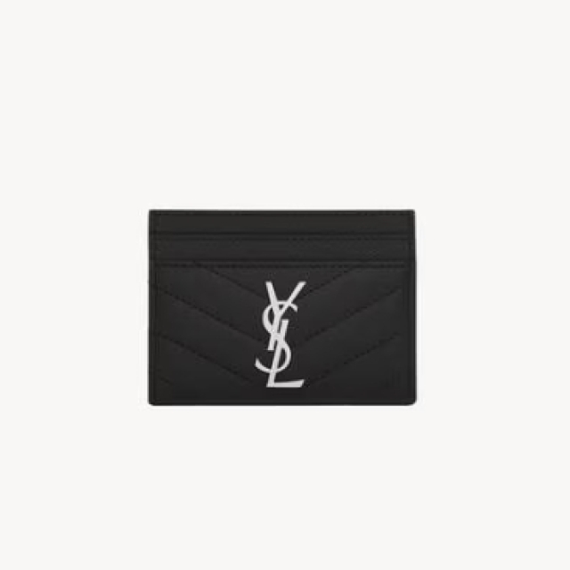 【精品】YSL Cassandre 絎縫輕薄卡片夾-黑色(423291BOW021000)