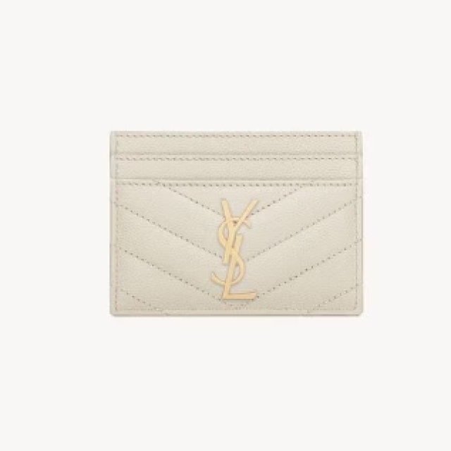 【精品】YSL Cassandre 絎縫輕薄卡片夾-白色(423291BOW019207)