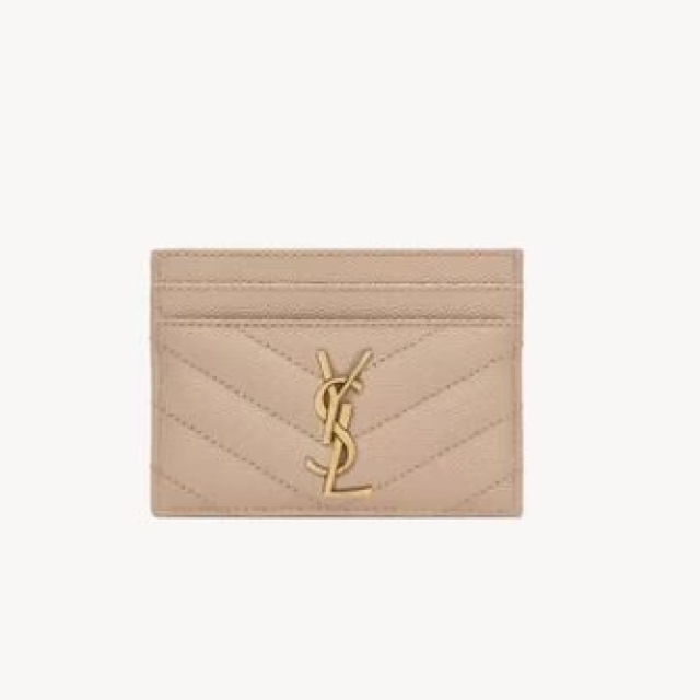 【精品】YSL Cassandre 絎縫輕薄卡片夾-深米色(423291BOW012721)