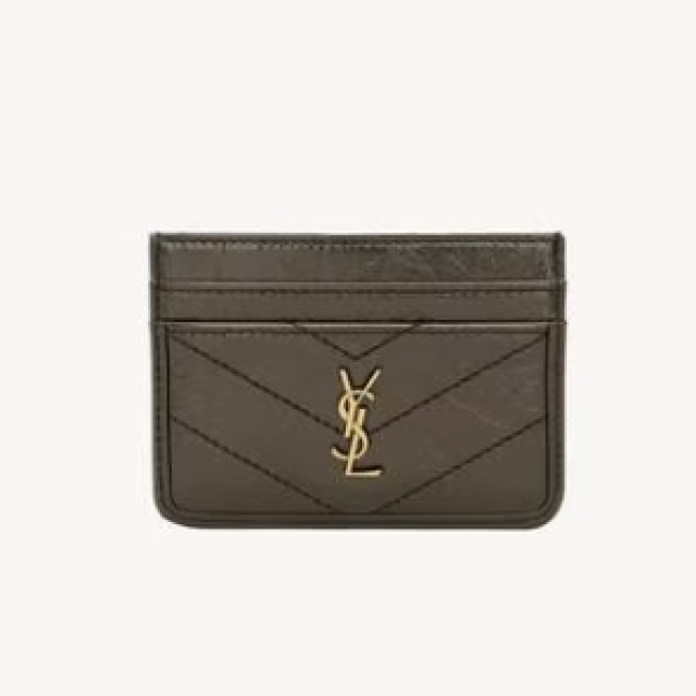 【精品】YSL NIKI 復古皺紋皮革卡片夾-橄欖綠(8728200EN073212)