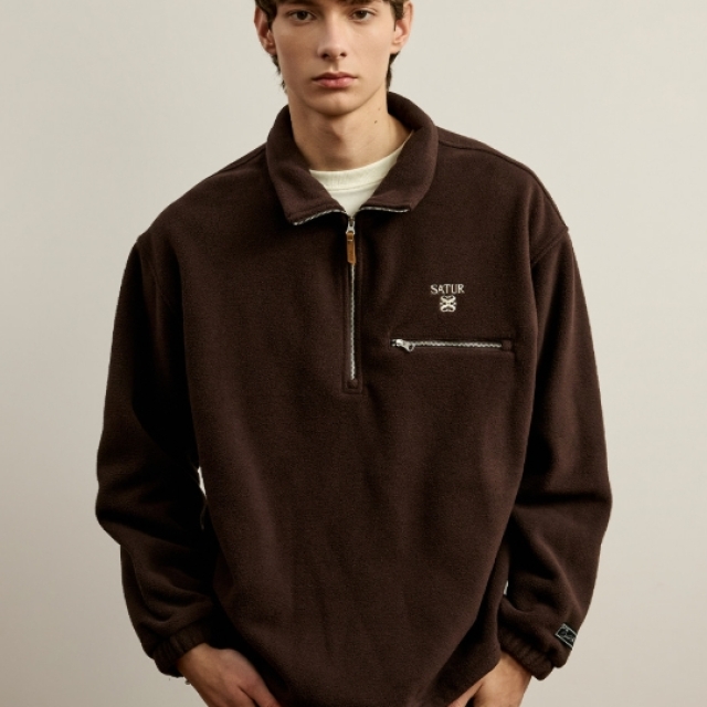 【韓國】 SATUR Fleece Half Zip-up 韓系刷毛半拉鍊上衣-棕色(SA263UTM10BRN0)